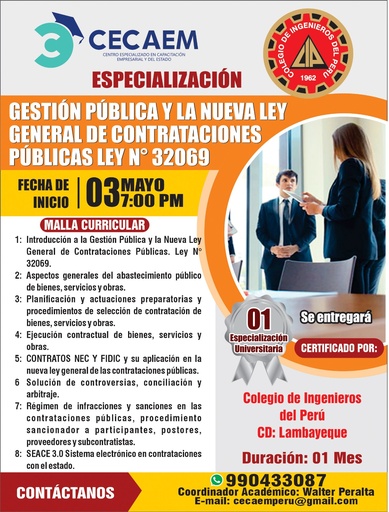 Curso de especialización [En Vivo]: Gestión pública y la Nueva Ley General de contrataciones 32069